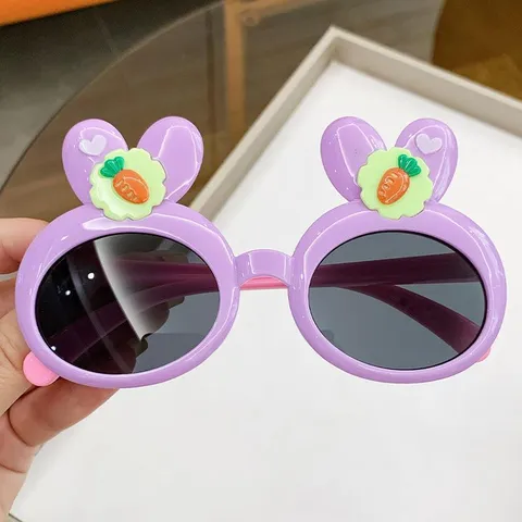 Summer Kids Cartoon Rabbit Ear Sunglasses For Boys Girls Cute Animal Carrot Decor UV400 Sun Protection Outdoor Shading Glasses