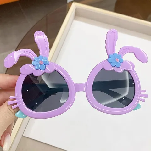 Simpatici Occhiali da Sole per Bambini con Orecchie di Coniglio Cartone Animato Occhiali Decorativi in Plastica con Fiori per Bambine Protezione Solare per Viaggi Festa