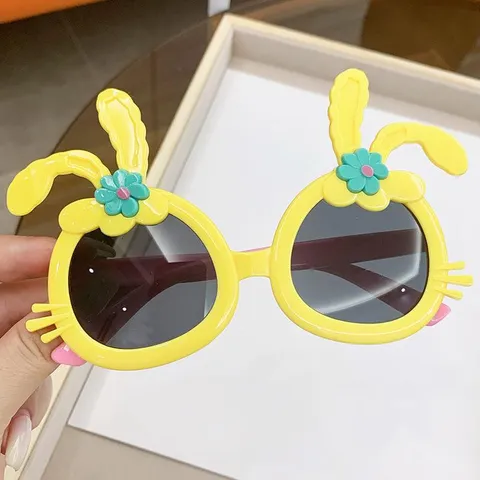 Simpatici Occhiali da Sole per Bambini con Orecchie di Coniglio Cartone Animato Occhiali Decorativi in Plastica con Fiori per Bambine Protezione Solare per Viaggi Festa