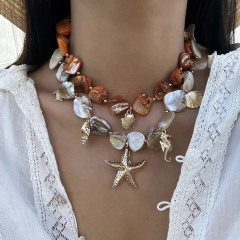 Collana con Pendente a Forma di Stella Marina e Ippocampo in Stile Oceano Bohemien per Donna Gioielli in Lega per Vacanze Estive al Mare