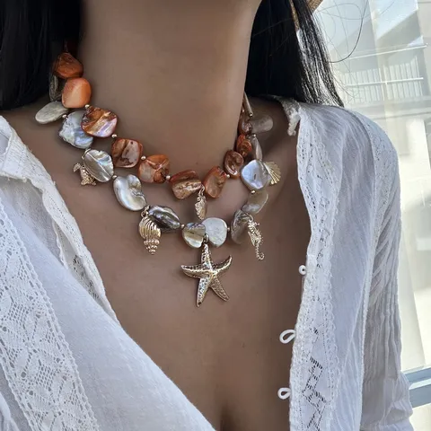 Collana con Pendente a Forma di Stella Marina e Ippocampo in Stile Oceano Bohemien per Donna Gioielli in Lega per Vacanze Estive al Mare