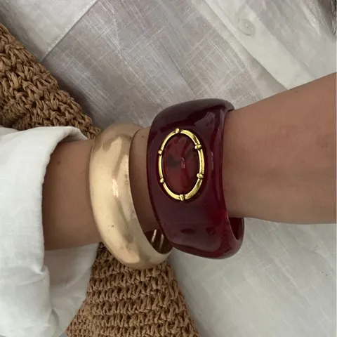Bohemian Resin Rhinestone Bangle Ethnic Style Exaggerated Geometric Cuff Alloy Inlaid Hand Jewelry For Women Party Vacation