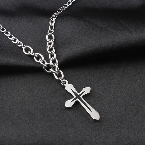 Herren Edelstahl Panzerkette Halskette Mit Kreuzanhänger Hip Hop Streetwear Polierter Schmuck Geschenk Unisex Accessoires