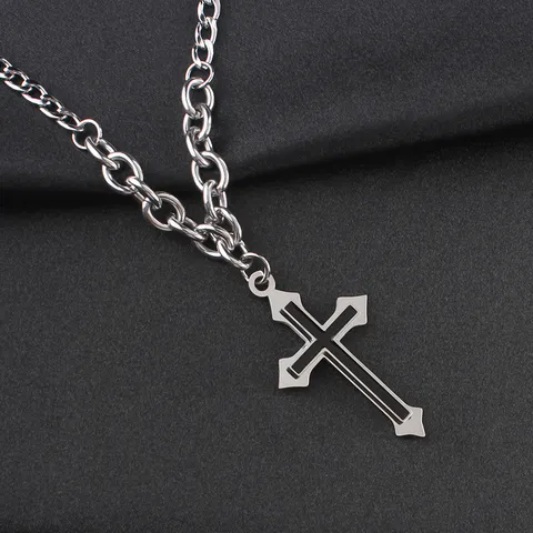 Herren Edelstahl Panzerkette Halskette Mit Kreuzanhänger Hip Hop Streetwear Polierter Schmuck Geschenk Unisex Accessoires