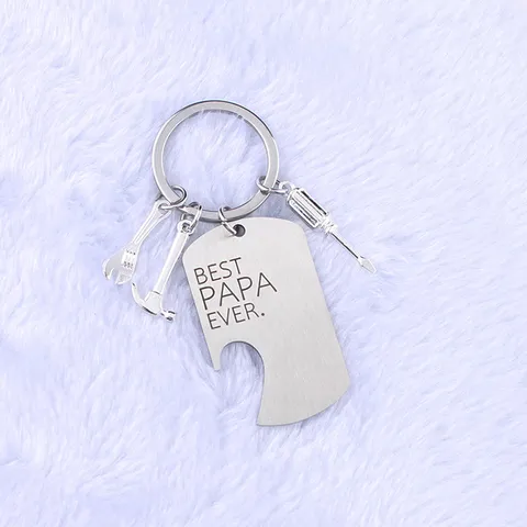 Edelstahl Erkennungsmarke Flaschenöffner Schlüsselanhänger Vatertag Geschenk Für Papa Ehemann Gravierter Schlüsselanhänger Mit Mini-Werkzeugen