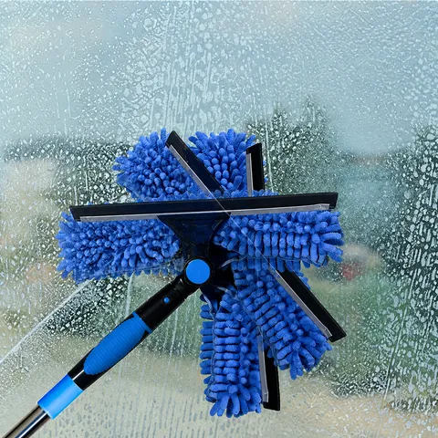 Window Cleaning Squeegee Kit With Long Extension Pole Microfiber Scrubber And Replacement Cloth Heads For High Glass Windows Household Cleaning