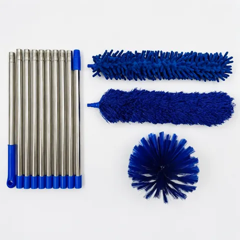 Juego de Plumero Extensible Poste de Acero Inoxidable Con Cabezales de Cepillo de Chenilla Microfibra y Telaraña Para Limpieza en Altura