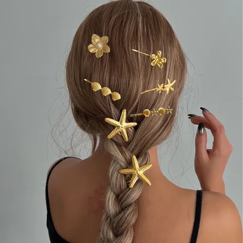 Bacchetta per Capelli in Stile Oceanico con Stella Marina e Conchiglia Gioielli per Capelli in Lega con Perle Artificiali per Donna
