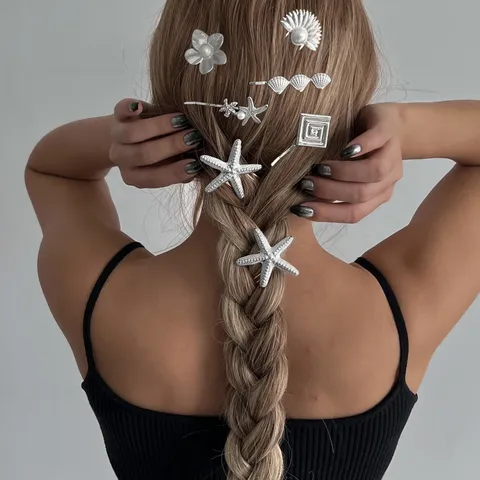 Bacchetta per Capelli in Stile Oceanico con Stella Marina e Conchiglia Gioielli per Capelli in Lega con Perle Artificiali per Donna