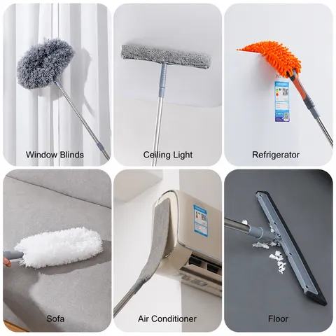Juego de Limpiacristales Multifuncional Para Ventanas Con Pértiga Extensible Cepillo Para Telarañas Plumero de Microfibra Herramientas de Limpieza