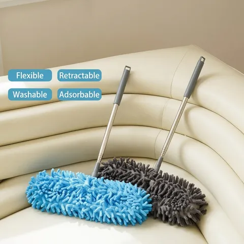 Extendable Chenille Duster With Stainless Steel Telescopic Pole Flexible Bendable Cleaning Tool For Ceiling Fan High Reach Cleaning For Home Office