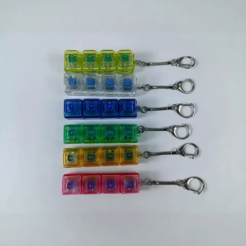 Transparent Mechanical Keyboard Switch Tester Keychain Electronic Glowing Stress Relief Fidget Toy Flashing Button Key Pendant For Office School Students
