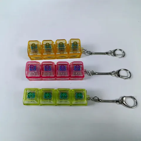 Transparent Mechanical Keyboard Switch Tester Keychain Electronic Glowing Stress Relief Fidget Toy Flashing Button Key Pendant For Office School Students