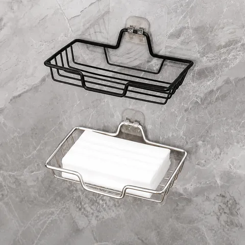 Stainless Steel Soap Dish Punch Free Wall Mounted Drainage Sponge Holder Bathroom Kitchen Organizer Tray