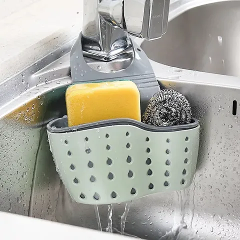 Keuken Gootsteen Afvoer Hangende Tas Verstelbare Snap Plastic Opbergmand Kraan Spons Houder Organizer