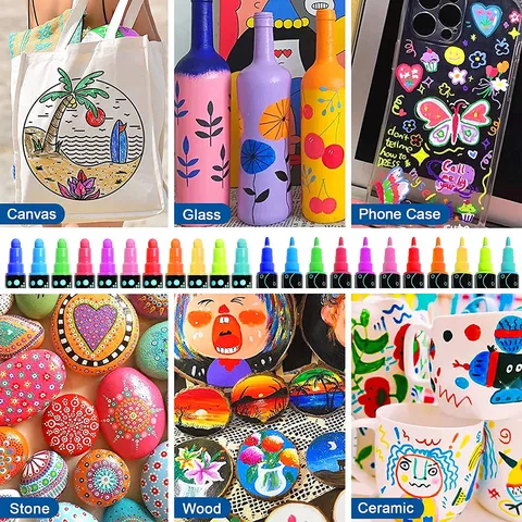 Double Ended Acrylic Paint Marker Pens Water Based Pigment Pens Dual Tip Art Markers For Drawing Glass Ceramic