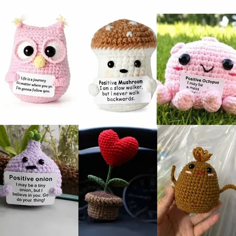 Pendentif Poupée au Crochet en Fil Tricoté Fait Main Mignon Peluche dÉnergie Positive Champignon Pomme de Terre Cadeau