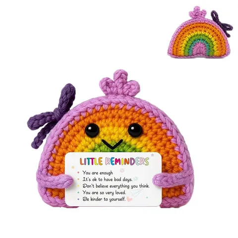 Handmade Knitted Rainbow Crochet Doll Cute Positive Encouragement Yarn Plush Toy Home Decor Desk Ornament Gift