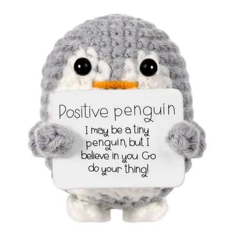 Handgebreid Positief Pinguïn Figuurtje Met Inspirerende Kaart Handgemaakte Gehaakte Pinguïn Dier Desktop Decoratie Creatief Cadeau Voor Vriend