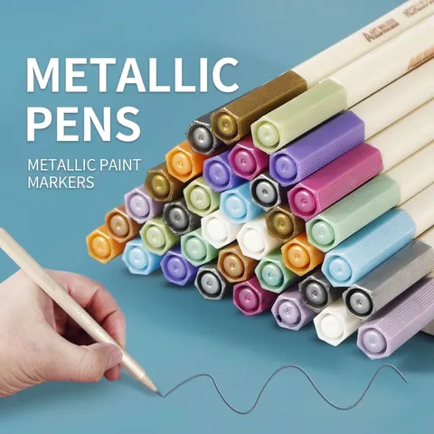 Marqueurs de Peinture Acrylique Métalliques Couleurs Assorties Pointe Pinceau Stylos Peinture Imperméables Marqueurs d'Art Permanents DIY