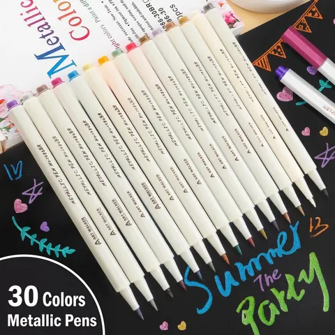Metallic Marker Pens Acrylic Paint Brush Tip Pens For Rock Painting Scrapbooking Card Making DIY Crafts