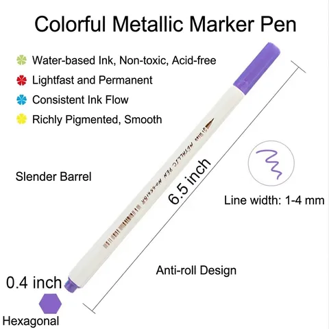 Metallic Paint Marker Pen For DIY Craft Graffiti Drawing Hard Tip Water Based Ink Metallic Color Pen For Paper Glass Wood
