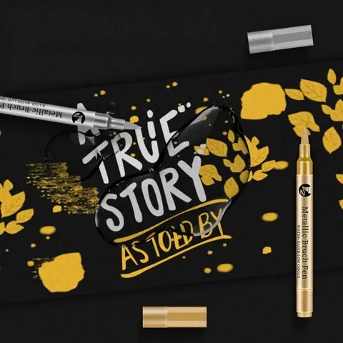 Metallic Brush Pen Gold Silver Paint Markers Water Based Ink Refillable Soft Tip Calligraphy Pen For Greeting Card Drawing Craft Painting Art Supplies