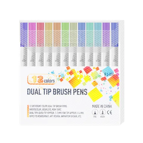 Dual Tip Watercolor Brush Pens Fine Point Drawing Markers Set Plastic Colored Art Pens For School Students