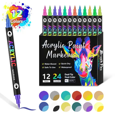 Dual Tip Acrylic Paint Markers Pens Set Watercolor Coloring Graffiti Pens For Kids Students School Office Art Supplies