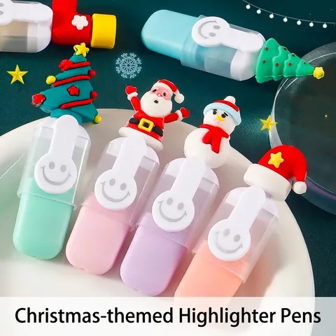 Mini Iluminadores de Dibujos Animados de Navidad Punta de Cincel Kawaii DIY Marcadores Scrapbooking Papelería para Niños