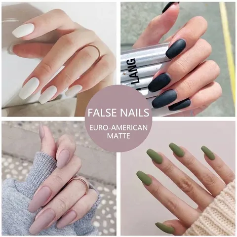 Matte Frosted Press On Nails Solid Color Full Cover Long Coffin False Nails Set For Women Autumn Winter Detachable Fake Nails