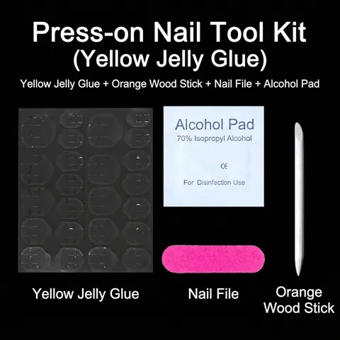 Kit di Strumenti Professionali per Unghie a Pressione Colla in Gelatina Gialla Bastoncino Lima per Unghie e Tampone Alcolico