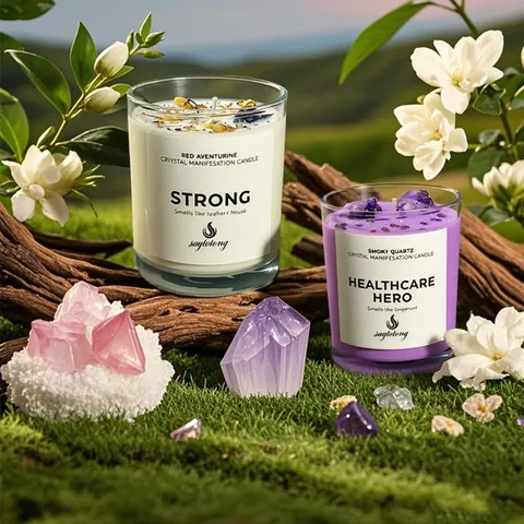 Geurige Sojawas Kaars Kristalsteen Gedroogde Bloem Glazen Beker Aromatherapie Kaarsen Voor Huisdecoratie Cadeau