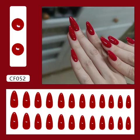 Minimalist Glossy Red Almond Shape Press On Nails Medium Long Removable Artificial False Nails For Women Daily Fashion Jewelry