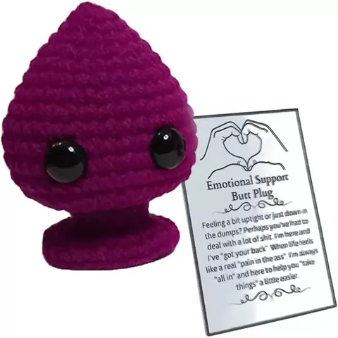 Handmade Crochet Emotional Support Plug Doll Desktop Toy Creative Funny Knit Ornament With Greeting Card Gift