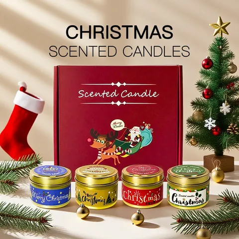 Kerst Geurkaarsen Cadeauset Sojawas Aromatherapie Kaarsen In Metalen Blik Met Feestelijk Vakantiedecor Voor Thuisfeest