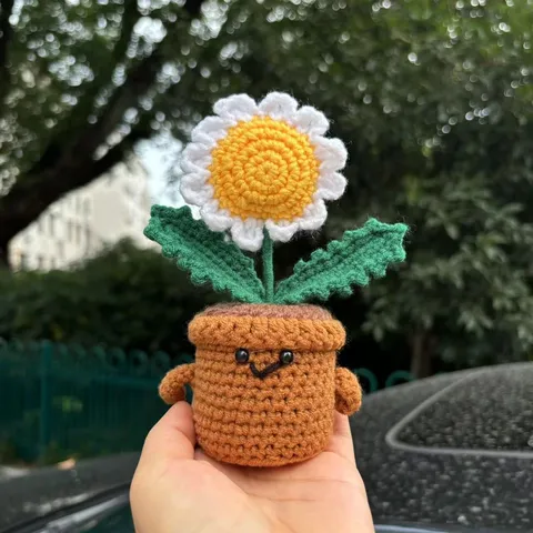 Handmade Crochet Knitted Potted Plant Emotional Support Sunflower Tulip Rose Daisy Flower Desktop Home Decor Gift