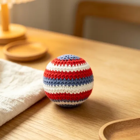 Handmade Crocheted Stress Relief Ball Woolen Yarn Red Blue White Striped Decorative Sandbag Toy Desk Ornament