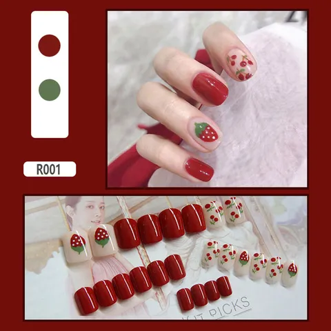 Cute Fruit Floral Pattern Press On Nails Reusable False Nails With Glue For DIY Manicure Women Fashion Nail Art Supplies