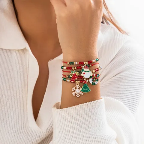 Weihnachten Zinklegierung Schmuckset Weihnachtsmann Elch Schneeflocken Perlen Künstliche Perle Strass Emaille Armband Ohrringe Für Damen Kinder Urlaub Party Geschenk