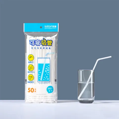 Wegwerp Plastic Drinkrietjes Flexibele Buigbare Rietjes Individueel Verpakt Voor Feest Drankjes