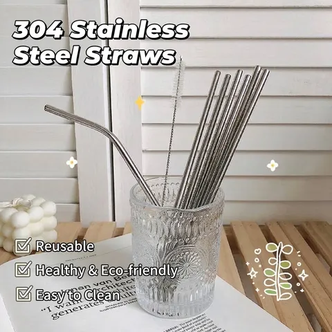 Pajitas Reutilizables de Acero Inoxidable 304 Pajitas de Metal Para Té Con Leche Bebidas Frías Accesorios de Cocina Portátiles