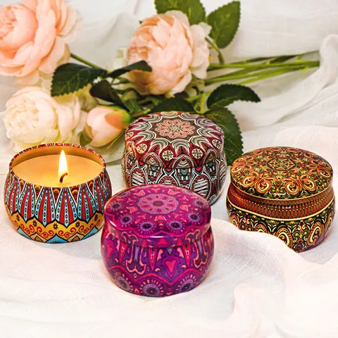 Boheems Mandala Geurkaarsen Van Sojawas In Draagbaar Blikken Potje Retro Etnische Bloem Geurkaars Voor Thuis Aromatherapie Decoratie