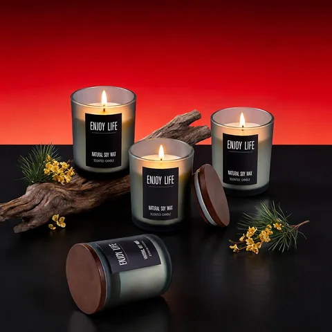 Geurkaars Van Sojawas Glazen Pot Met Houten Deksel Rookvrije Aromatherapie Kaars Voor Huis Slaapkamer Decor Cadeau