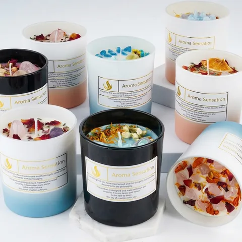 Handgefertigte Sojawachs Duftkerze Mit Trockenblumen Kristallsteinen Glasgefäß Hochwertige Aromatherapie Für Geburtstag Hochzeit Wohnkultur