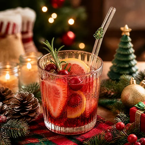 Christmas Glass Straws Set Reusable Heat Resistant Clear Drinking Straws With Snowman Tree Decor Cleaning Brush Holiday Party
