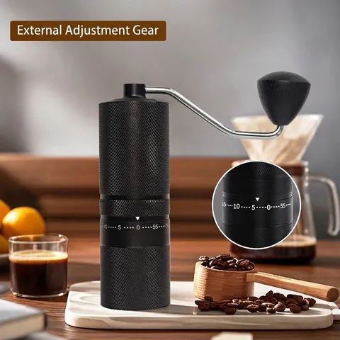 Molinillo de Café Manual Portátil Cuerpo de Aleación de Aluminio Muela CNC de Acero Inoxidable Ajuste Externo Negro