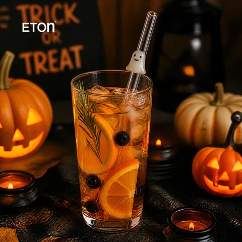 Γυάλινα Καλαμάκια Ποτού Halloween Διαφανή Ανθεκτικά στη Θερμότητα Κολοκύθα Φάντασμα Νυχτερίδα Αράχνη Επαναχρησιμοποιήσιμα Με Βούρτσα