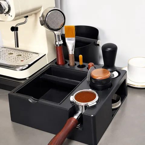 Italian Coffee Tamper Station Multi Functional ABS Coffee Distributor Base And Knock Box Espresso Organizer