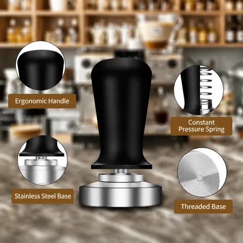 Stainless Steel Coffee Tamper Threaded Base Constant Force Spring Espresso Tamper For Home Commercial Coffee Machine